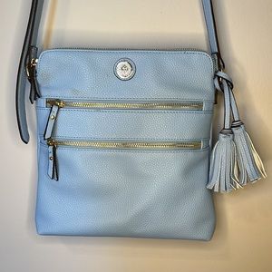 ANNE KLEIN Light Blue Faux Leather Crossbody Purse with Gold Tone Hardware